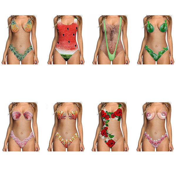 Dametøj 3D Sjov Badetøj Strandtøj - Håret Bryst, Ananas, Enhjørning Print Red  Green XL