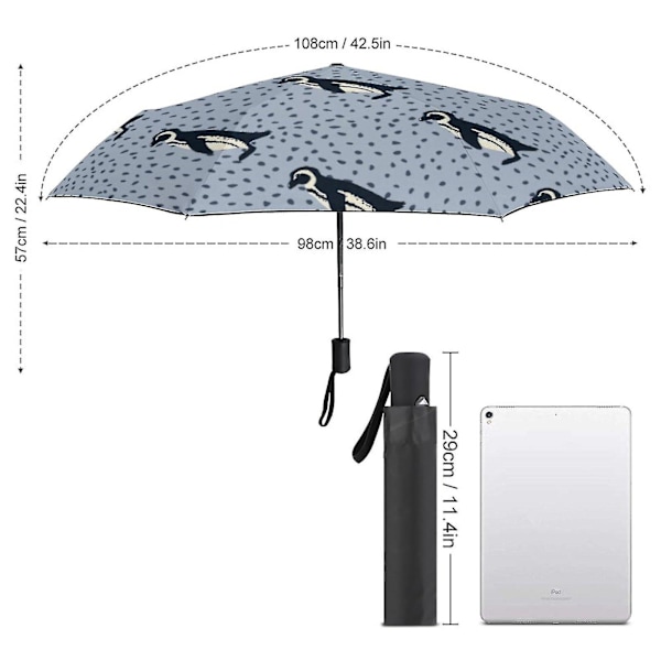 Sød Pingvin Dyreprint Automatisk Foldbar Rejseparasol Vindtæt Auto 3 Fold Parasol til Kvinder Mænd Voksne