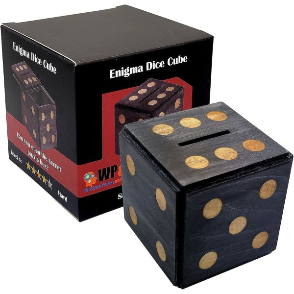 Pussellåda Enigma Dice Cube - Pengar- och presenthållare i ett magic tricklås av trä med dolt fack Spargris hjärnteaserspel (svart)