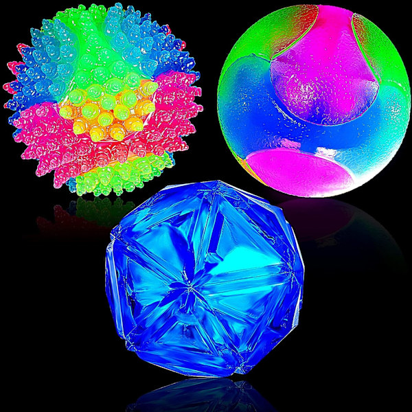 3 stk. Piggete Lysende Ball Multi-farget Elastisk Blinkende Ball LED Glødende Interaktiv Hund Kvitrende Piggete Interaktivt Leke