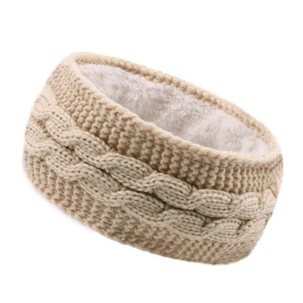 Fleece-vuorattu talviturban, neulottu leveä lämmittävä pääpanta, joustava päänauha Beige