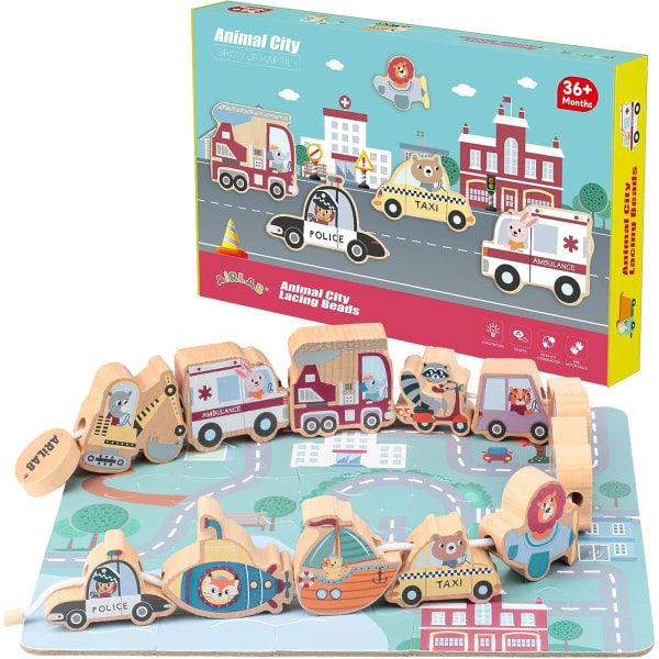 Stringing Montessori puinen lelu auton nyöritys lelu