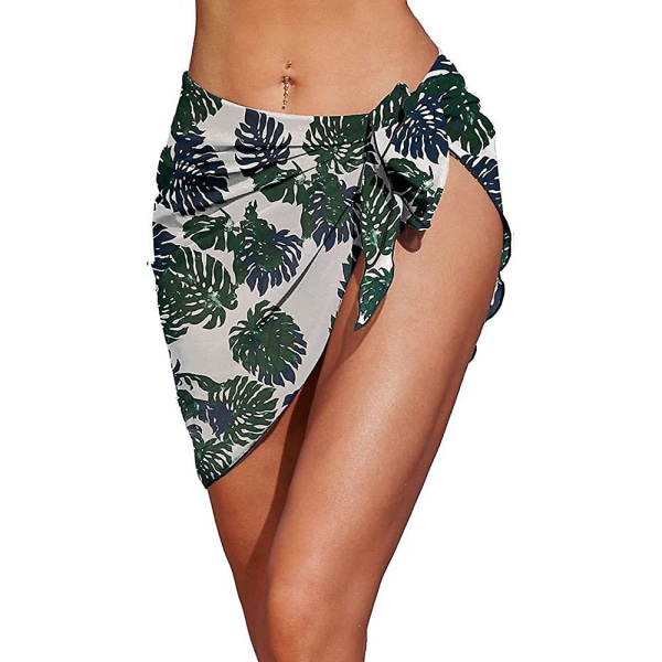 Womens Lang&Kort Sarong Badetøj Coverups Sommer Strand Bikini Wrap Gennemsigtig Kort Nederdel Tørklæde til Badetøj Cover-ups Leaf-Short One Size