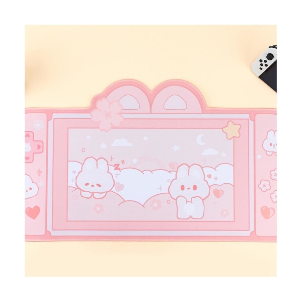 Kawaii Gaming musematte Søt tegneserie kaninører Rosa skrivebordsmatte Vanntett ikke bærbar skrivebordstilbehør Pink