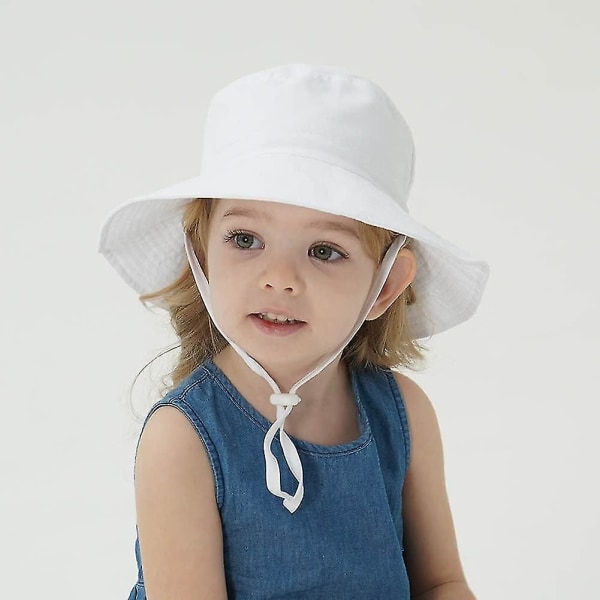 Børnebøttehat Justerbar solhatte Åndbar strandhat til drenge Girls_ll White 12-24 Months