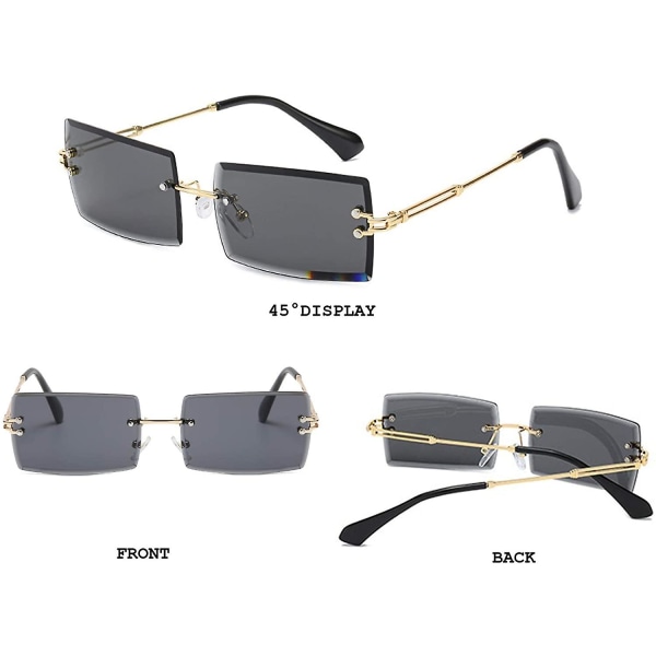 Kantløse rektangelsolbriller for kvinner/menn Ultralett metallinnfatning.Grå