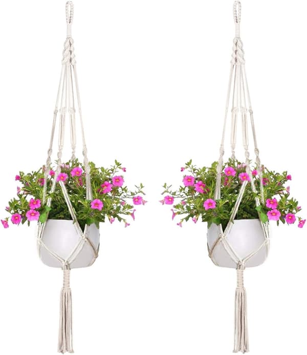 2 stk. Makrame Blomsterampel Bomuldsreb Hængeampel 105cm