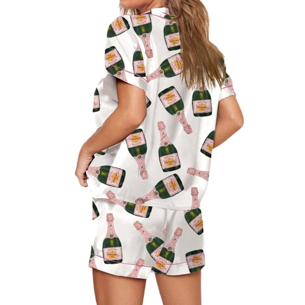 Champagneflaskor Pyjamas Set Dam Tryckt Kortärmad Mjuk Lös Casual Sovkläder White L