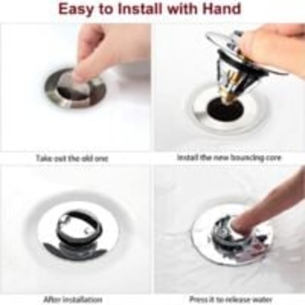 Universal Vaskeafløb Filter, Anti-Tilstopning Rustfrit Stål Push Block Stop, Vaskeafløb, Anti-Lugt Hårfilter til Huller 1.33” til 1.49”