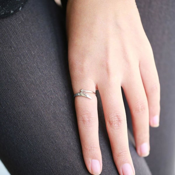 925 sterling silver ring med ängelvinghjärta - justerbar