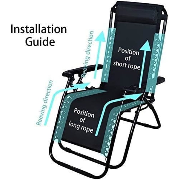Erstatningssnor for Zero Gravity Chair, 4-pakke Universal erstatningssnorer Reparasjonsverktøysett svart