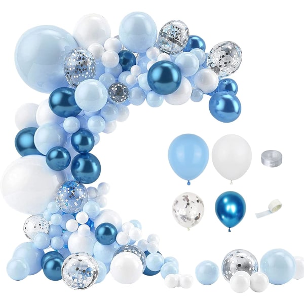 107 kpl Sinisiä ilmapalloja juhlakoristeita, sininen valkoinen valtameren ilmapalloja Macaron Latex Balloon Blue juhlakoristeita ilmapallopakkaus tytöille