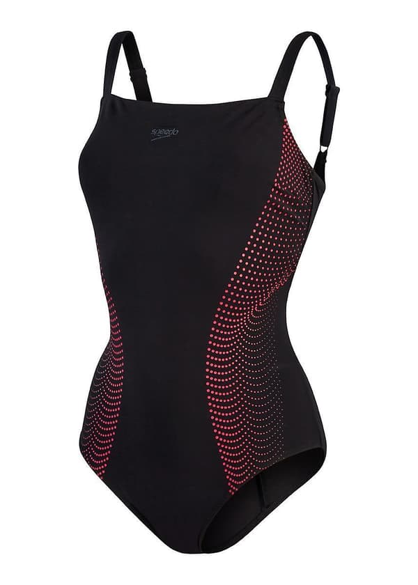 Speedo Shaping CrystalLux Printed Badedragt Sort/Kirsebær - Dame