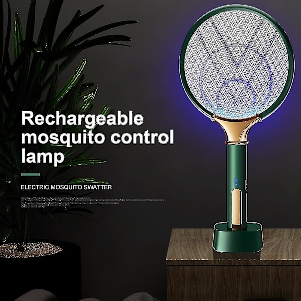 Elektrisk fluesmekker, elektrisk zapper, myggfellelampe & racket, myggdreper fluesmekker med lilla lyslokker for hjemmet innendørs utendørs - q34 Green
