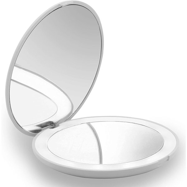 Kompakti peili, 1X/10X suurennos LED-valaistu matkustuspeili Taitettava valaistu peili (Valkoinen)