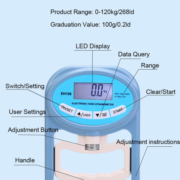 Håndholdt 120 kg digital dynamometer grepstyrkemåler som automatisk fanger elektronisk grepstyrke