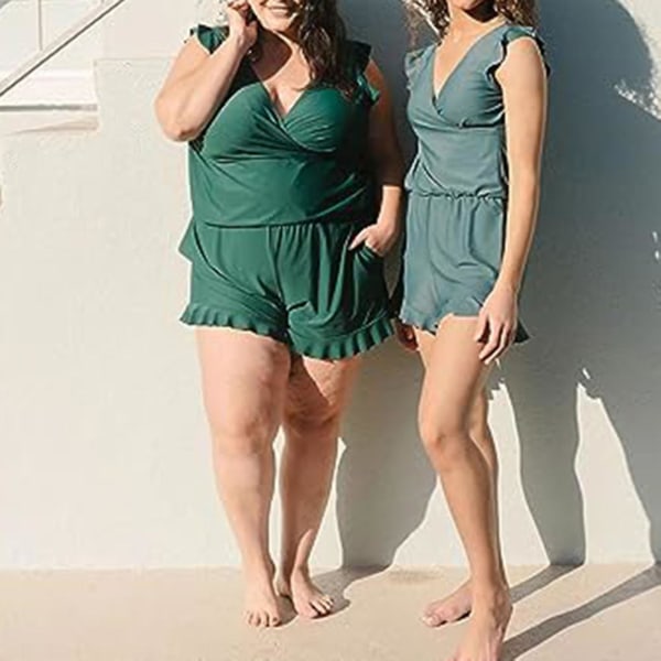 Inbyggd BH baddräkt för kvinnor enkel stil konservativ bantning baddräkt lämplig för semester strand Dark Green M