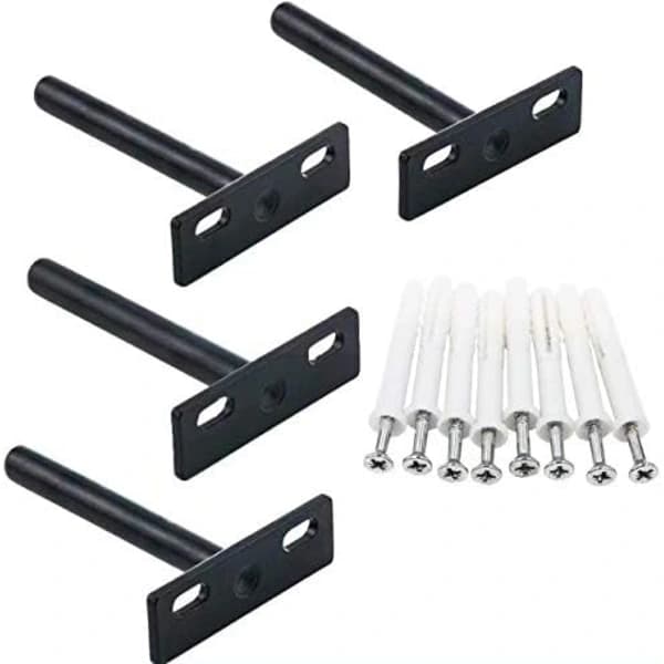4-pack flytande hyllkonsoler, 10 mm väggmonterade dolda hyllkonsoler, svart