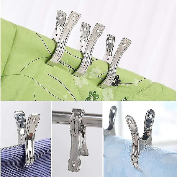 12 stk. rustfrit stål klemmer, metal klemmer til strandhåndklæde, bruges til daglig vask, strandhåndklæder, badehåndklæder (8,5 cm)