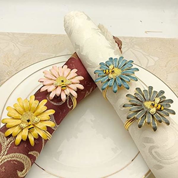 12 st/set Kreativa Nya Bi-Blomma Servettknappar Västerländsk Stil Zink-Legering Servettring Högkvalitativ Restaurang Dekoration Servettring