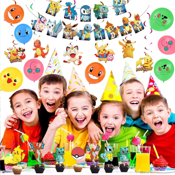 Syntymäpäivä Deco Pikachu Ilmapallot Happy Birthday Banner Ilmapallot Kakkukoristeet