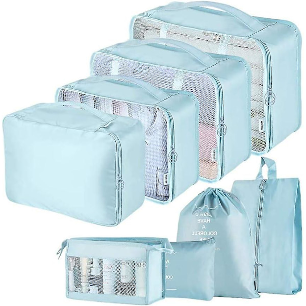 Resväskor, Multifunktionella 8-pack/set Resväskorganisatör Vattentäta Resenödvändiga Väskor Blue