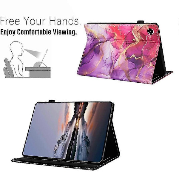Samsung Galaxy Tab A9 -kotelolle kuvioitu nahkainen tablettisuojus automaattisella lepo-/herätystoiminnolla ja korttipidikkeellä Pink Gold Marble