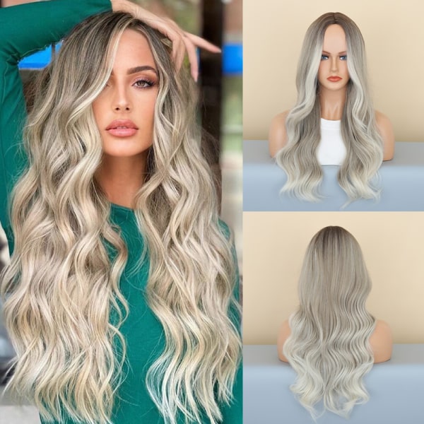 Women's wig light natural mixed color light blonde long curly hair