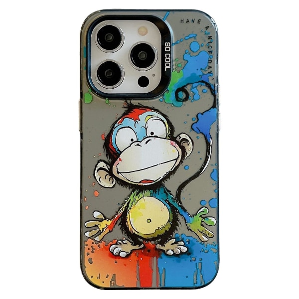 For Iphone 15 Pro Telefonveske Pc+tpu Graffiti Animal Pattern Design Cover Happy Monkey