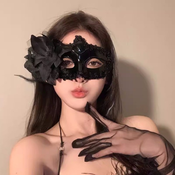 Maskerad Sminkfest Sexig Halv Ansiktsmålning Kvinnlig Halv Ansikte Sexig Spetsmask Halloween Fjäder Mask 14