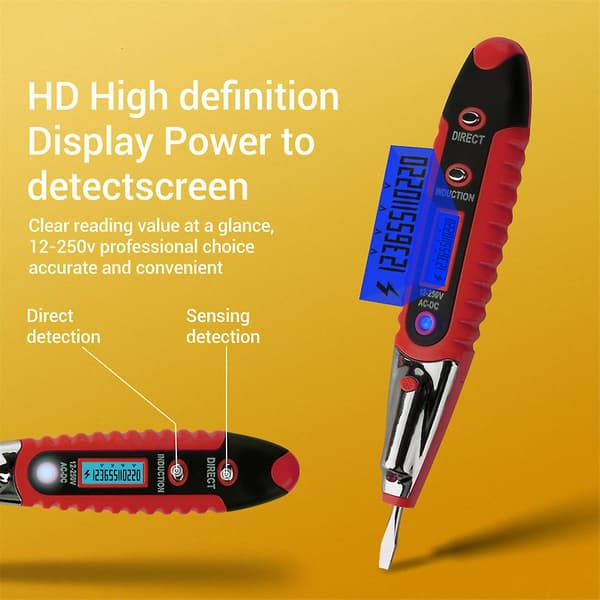 Digital Testpenna Multifunktionell 12-250v Elektrisk Testare LCD-Display Testpenna Spänning Detektor Red