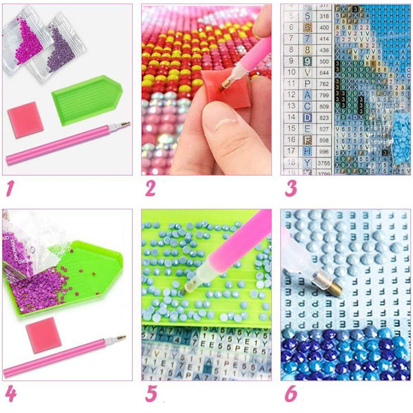 Diamantmaleri, 4 pak DIY 5d Diamantmaleri Sæt Mal efter tal