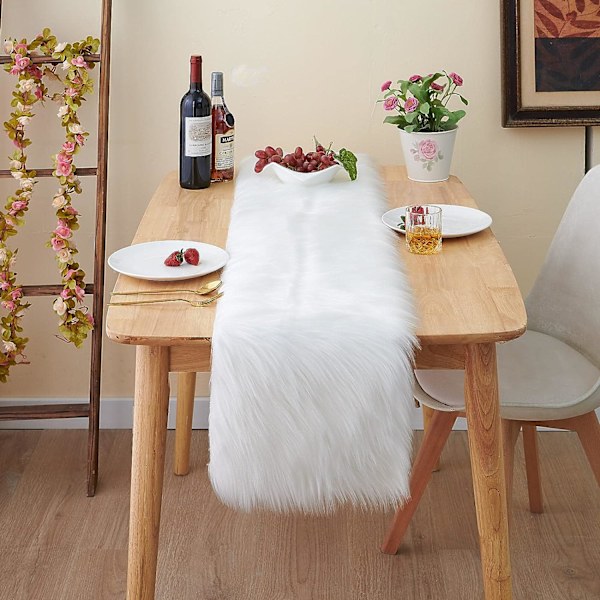 Moderne bordløber i kunstig pels til jul hvid (37x183 cm)