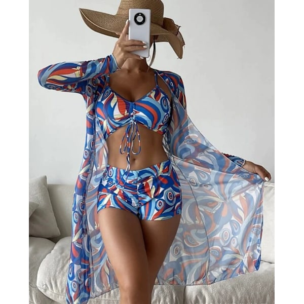 Dam baddräkt tredelat set hög midja långärmad ins blus Pattern 6 XL