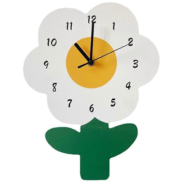 Väggklocka i trä, blomformad klocka, tyst klocka, dekorativ tecknad klocka, ljudlös klocka