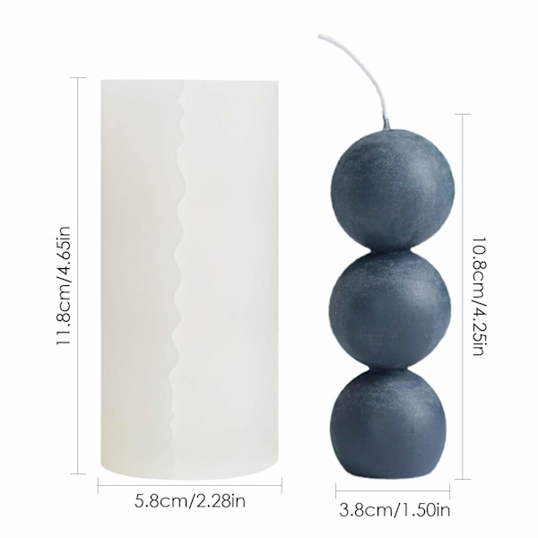 3D Silikonform til Stearinlys, Kuglelysform, Silikonform til Stearinlys, Form til Stearinlys, Grønlandslysform, 3 Efterfølgende Kugler, Geometrisk Form