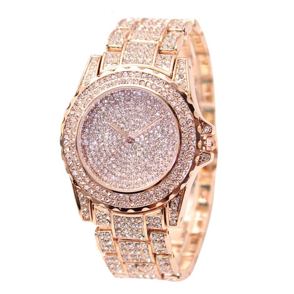 Dame Rhinestone Watch Band Steel Band Dial Watch Electronic Movement Casual Quartz Watch Rose Gold