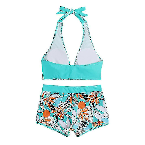 Dambikini med Halterneck Push Up BH, Baddräkt med Shorts, Tvådelad Baddräkt, Sommarstrandkläder, Badkläder Dark Green 2XL
