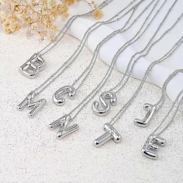 Bubble Letter Halsband Ballong Initial Halsband För Kvinnor Flickor Fint Alfabet Hänge 14k Guldpläterat Puffigt Namn Personliga Smycken Gåva P Silver