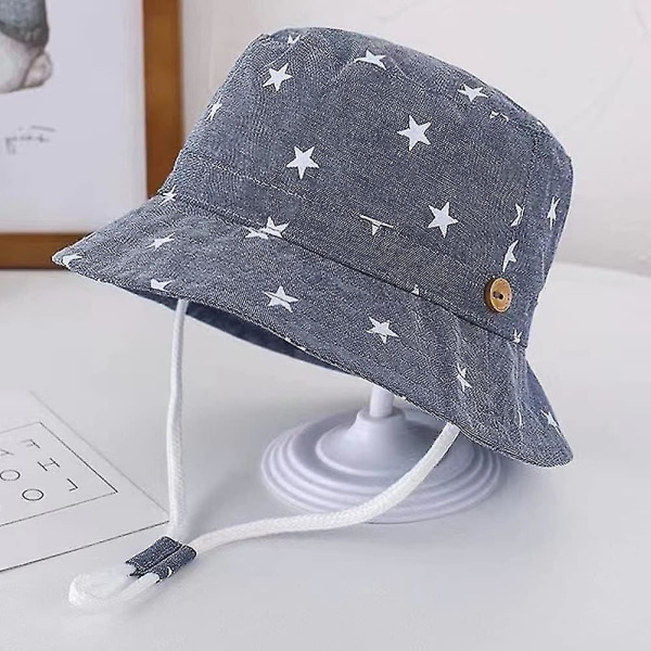 Børnebøttehat Justerbar solhatte Åndbar strandhat til drenge Girls_ll Star Denim 2-6 Years