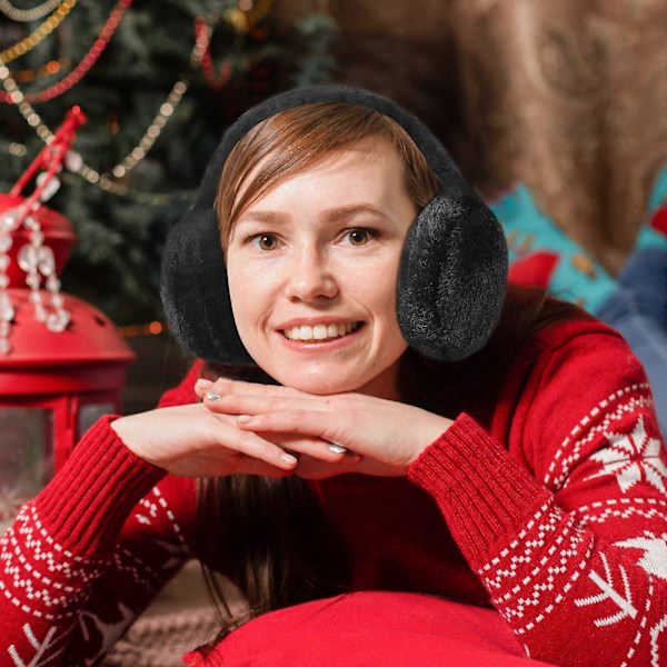 Öronmuff Vinter Plysch Öronskydd Huvudbonad Utomhus Öronvärmare Accessoar för Kvinnor Flickor Vinter (Svart)