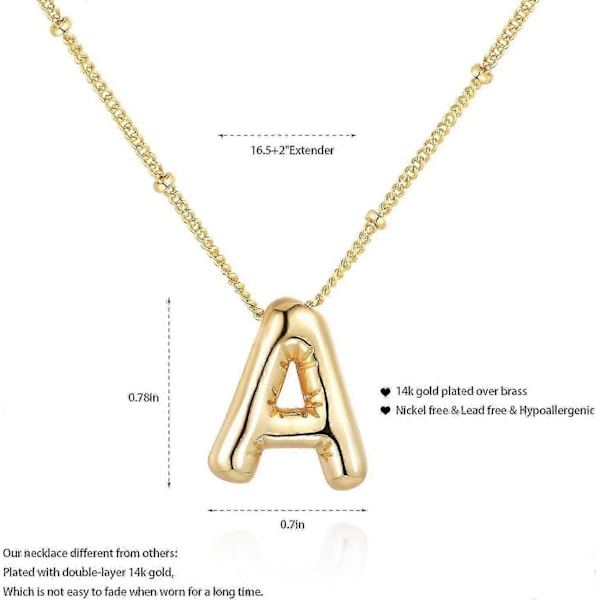 Bubble Letter Halsband Ballong Initial Halsband För Kvinnor Flickor Fint Alfabet Hänge 14k Guldpläterat Puffigt Namn Personliga Smycken Gåva V Gold
