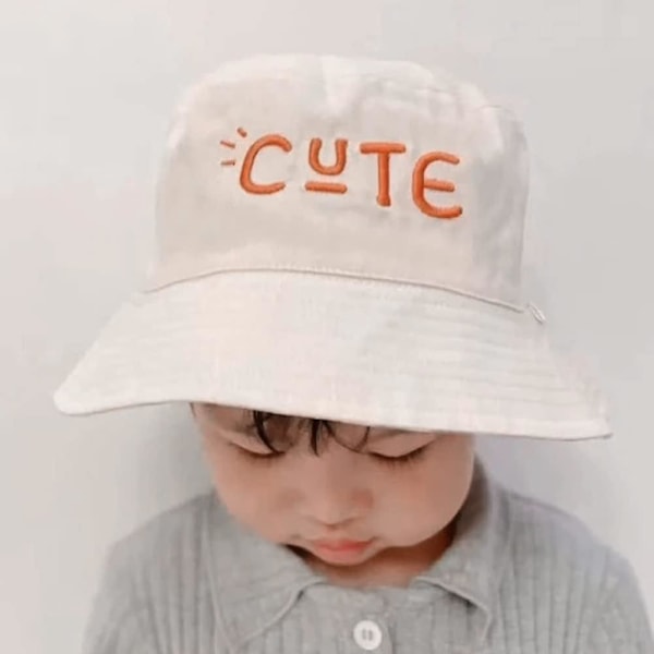 Lasten ämpärihattu säädettävä aurinkohattu hengittävä rantahattu pojille ja tytöille_ll Cute Beige Graffiti letters 1-2 Years
