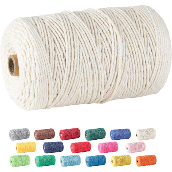 Makrameenaru, 2mm x 437 yd (noin 400m) 100% luonnonpuuvillaa, pehmeä, värjäämätön köysi, beige keltainen