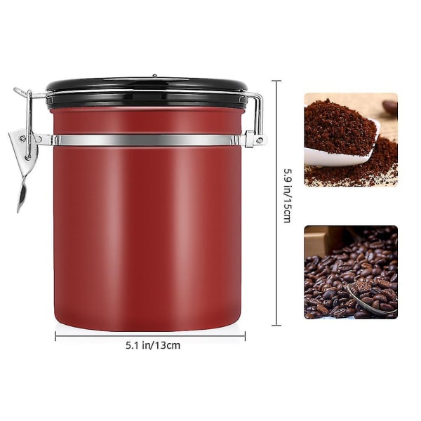 1,5 l Lufttæt Kaffebeholder i 304 Rustfrit Stål - Opbevaringsbeholder - Vinrød
