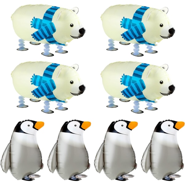 4st pingvinballonger och 4st isbjörnsballonger foliedjursballongpojke
