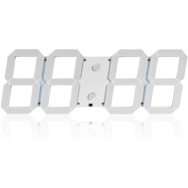 Enkel Creative Office Creative Alarm Clock Multi-funksjon 3d Stereo Digital LED Veggklokke Fjernkontroll Lysfølsom klokke (Farge: Hvit)