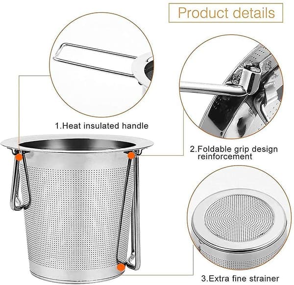 Teinfuser i rustfritt stål 304 med fine hull og sammenleggbare håndtak
