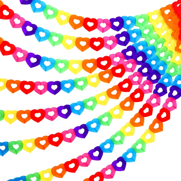 8 stykker hjerteform papir krans regnbue silkepapir banner Fargerikt hjerte hengende dekorasjon papir fest krans