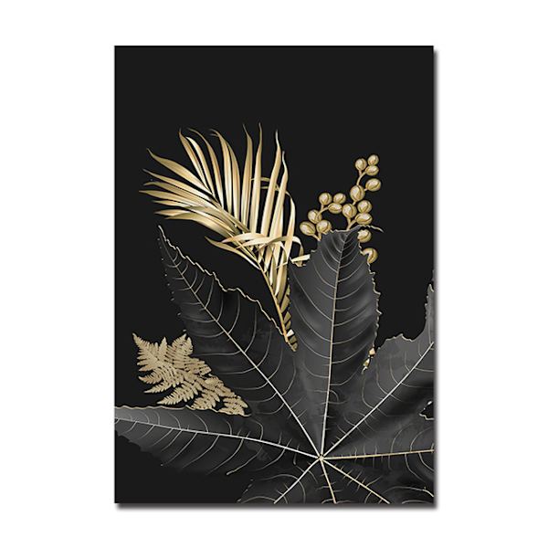 Vægdekoration Stykke Stue Soveværelse Moderne Vægkunst Gave Billede Guld Sort Blomst Plante Rammeløs 40*60cm